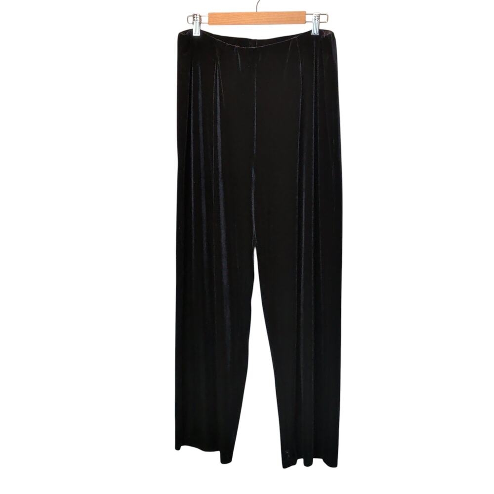 Susan Graver Women's Sz 1X Black Velvet Pants Pull On Elastic Waist Loose Fit